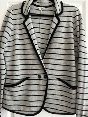 Halogen Gray and Black Striped Knit Blazer Cardigan